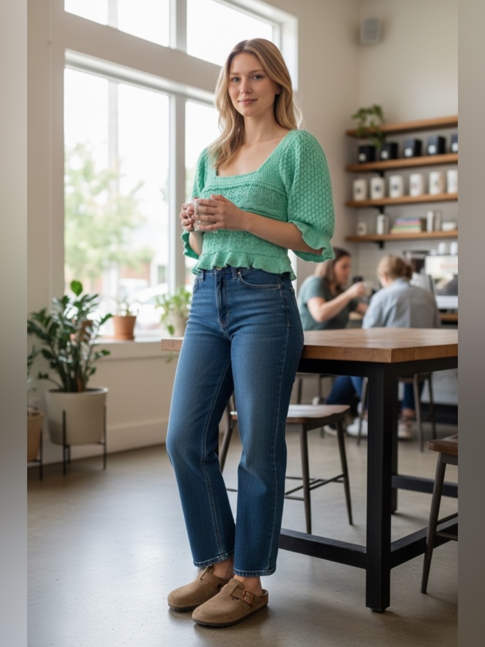 MACARON Mint Green Knit Peplum Blouse